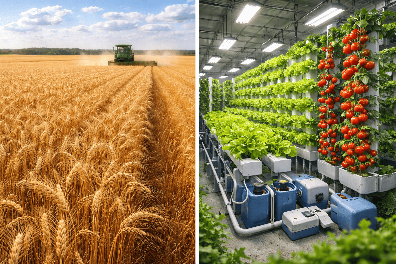 Traditional agriculture vs high-tech farming 